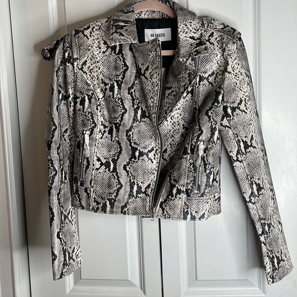 BB Dakota Snake Print Leather Jacket - Black and White
